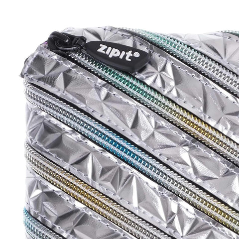 Silver Metallic Zipper Pencil Case