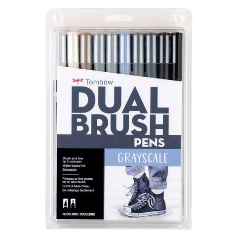 Grayscale Dual Brush Pens, Set of 10