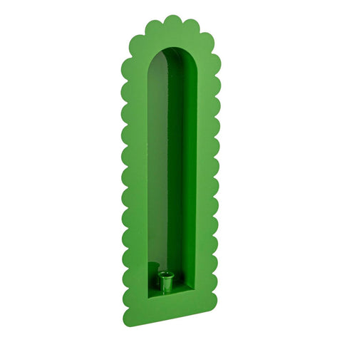 Green Scalloped Edge Taper Candle Metal Wall Sconce
