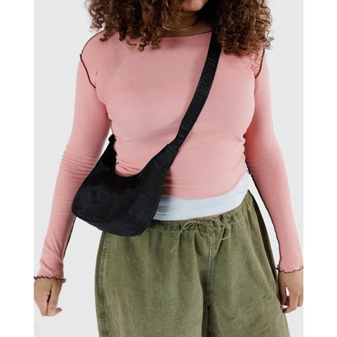Small Nylon Crescent Bag: Black
