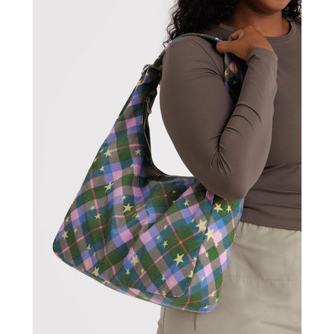 Nylon Shoulder Bag: Green Star Plaid
