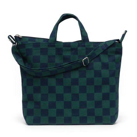 Horizontal Zip Duck Bag: Navy Green Check