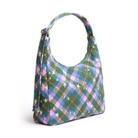 Nylon Shoulder Bag: Green Star Plaid