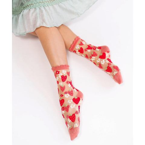 Strawberry Daisy Ruffle Sheer Socks