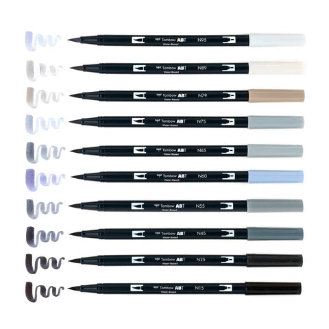 Grayscale Dual Brush Pens, Set of 10