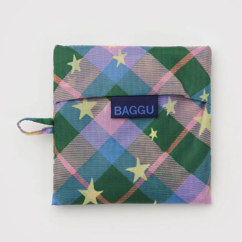 Standard Reusable Tote: Green Star Plaid