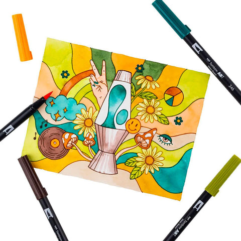 Seventies Dual Brush Pens, Set of 10