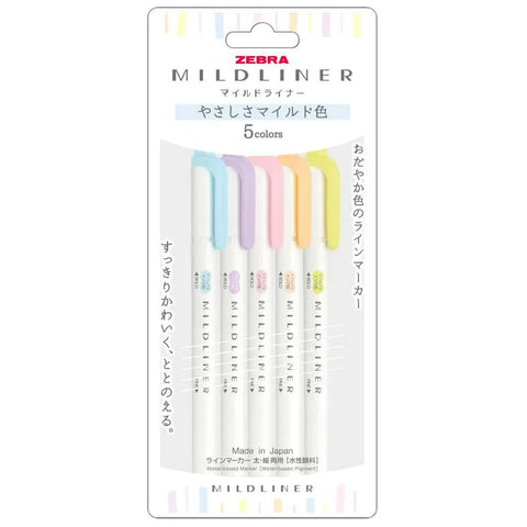 MILDLINER Dual-Tip Creative Highlighters, Set of 5 Mild Yasashisa Colors