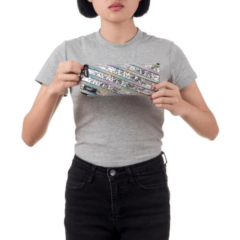 Silver Metallic Zipper Pencil Case