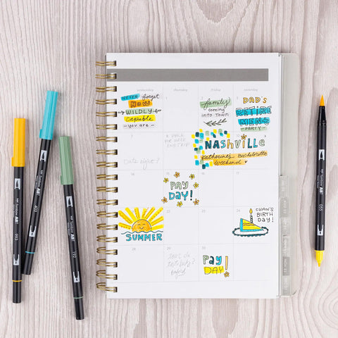 Lemon Squeezy Dual Brush Pens, Set of 6