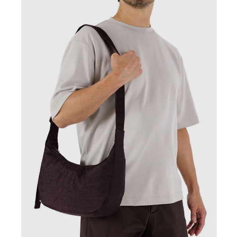 Medium Nylon Crescent Bag: Chocolate Plum