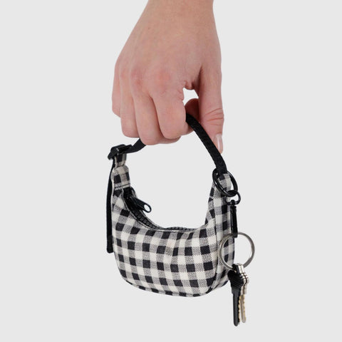 Crescent Bag Charm: Black + White Gingham