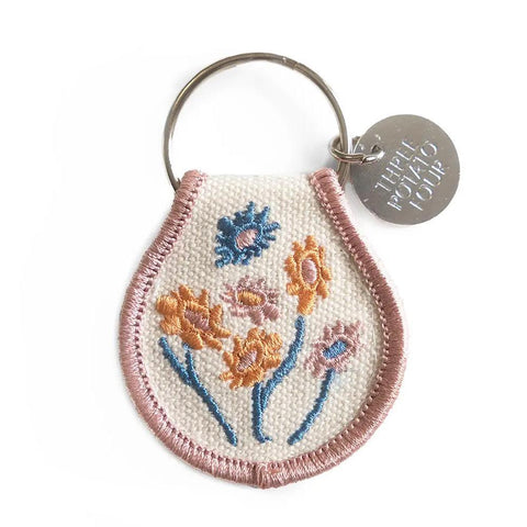 Pink Floral Patch Keychain