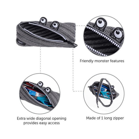 Black + Silver Monster Zipper Pouch