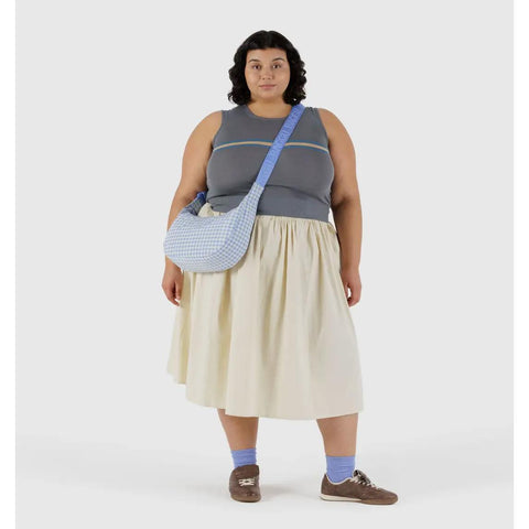 Medium Nylon Crescent Bag: Light Blue Gingham