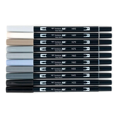 Grayscale Dual Brush Pens, Set of 10