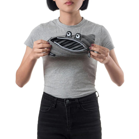 Black + Silver Monster Zipper Pouch
