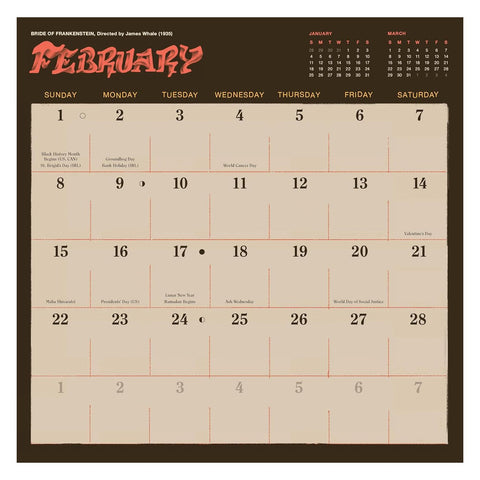 Classic Horror Movies 2026 Wall Calendar