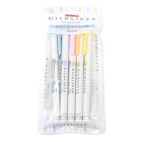 MILDLINER Dual-Tip Creative Highlighters, Set of 5 Mild Yasashisa Colors