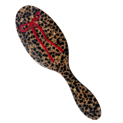 Leopard Bow Hand-Painted Acetate Hair Brush