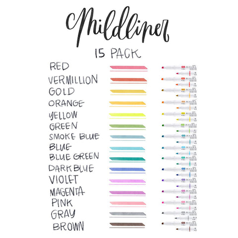 MILDLINER Dual-Tip Creative Highlighters, Set of 15 Colors