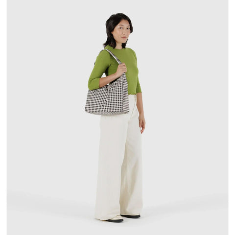 Nylon Shoulder Bag, Black + White Gingham