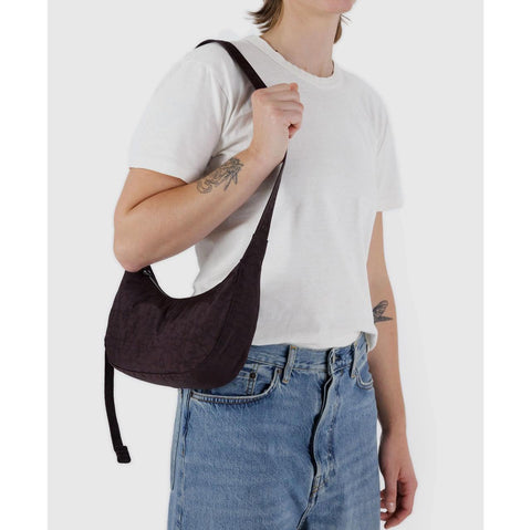 Small Nylon Crescent Bag: Chocolate Plum