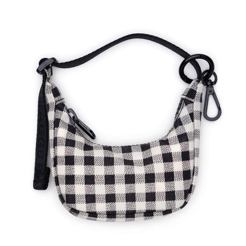 Crescent Bag Charm: Black + White Gingham