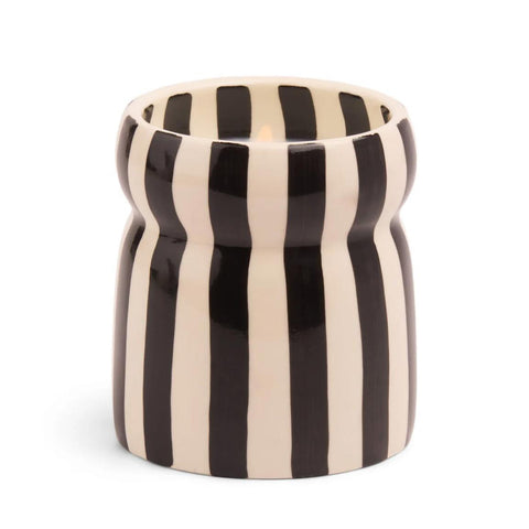Cabana Black Striped Ceramic Candle, Lava Stone