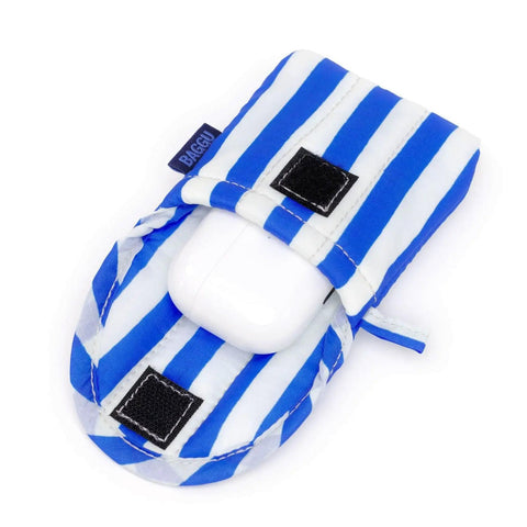 Puffy Earbuds Case: Blue Painted Stripe