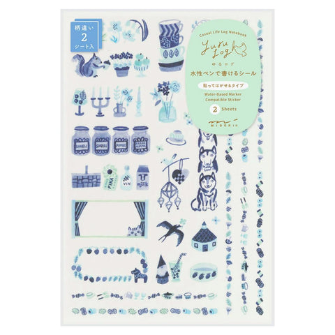 Yuru Log Sticker Sheets, Blue Nordic