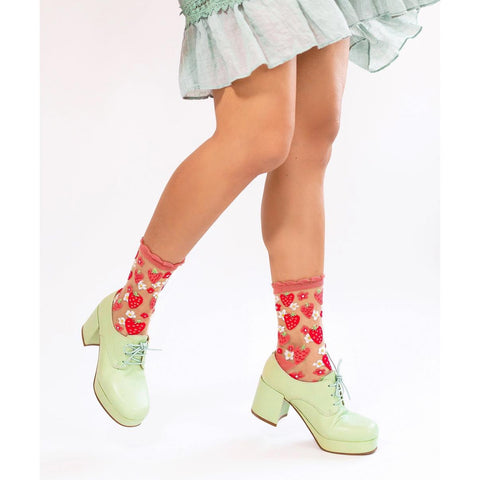 Strawberry Daisy Ruffle Sheer Socks