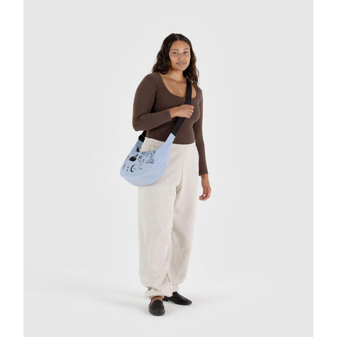 Medium Nylon Crescent Bag: Embroidered Ballet Icons