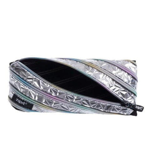 Silver Metallic Zipper Pencil Case