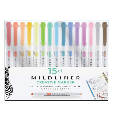 MILDLINER Dual-Tip Creative Highlighters, Set of 15 Colors
