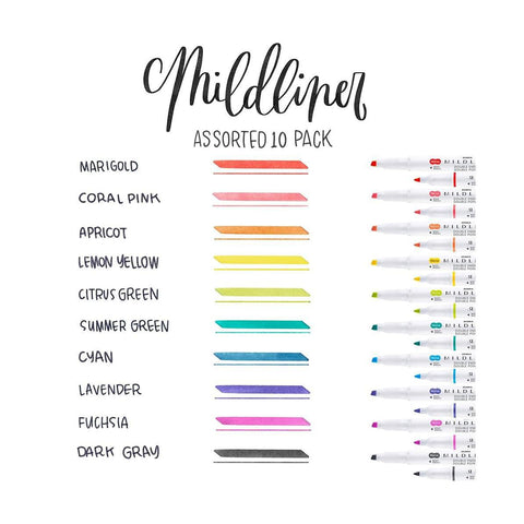 MILDLINER Dual-Tip Creative Highlighters, Set of 10 New Colors