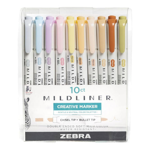 MILDLINER Dual-Tip Creative Highlighters, Set of 10 Neutral + Gentle Colors