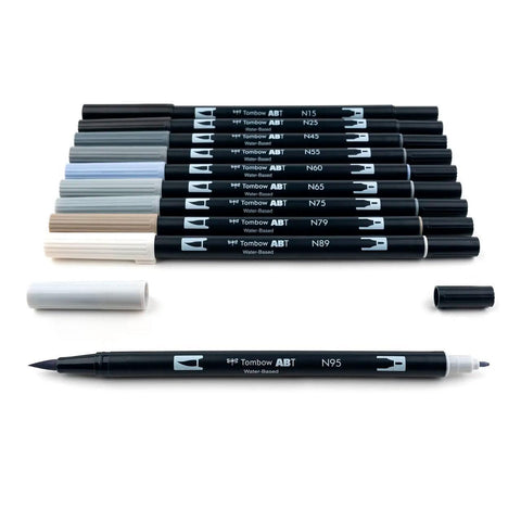 Grayscale Dual Brush Pens, Set of 10