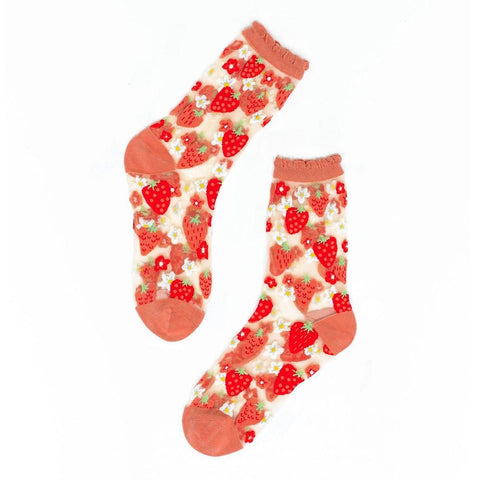 Strawberry Daisy Ruffle Sheer Socks