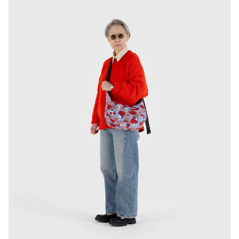 Medium Nylon Crescent Bag: Floral Snoopy