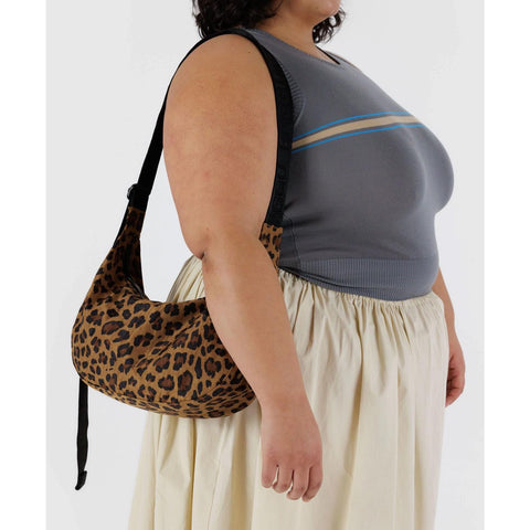 Medium Nylon Crescent Bag: Leopard