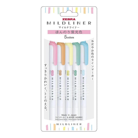 MILDLINER Dual-Tip Creative Highlighters, Set of 5 Mild Fluorescent Colors