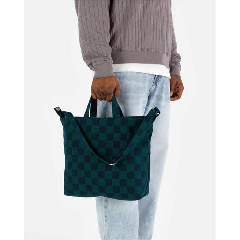 Horizontal Zip Duck Bag: Navy Green Check