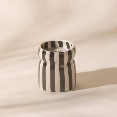 Cabana Black Striped Ceramic Candle, Lava Stone