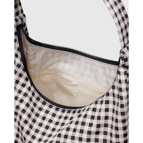 Nylon Shoulder Bag, Black + White Gingham