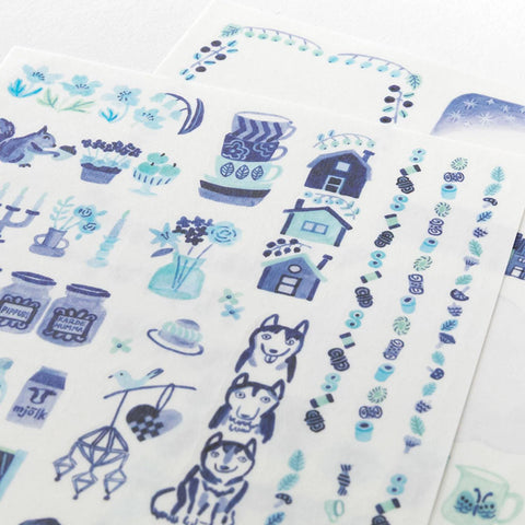 Yuru Log Sticker Sheets, Blue Nordic