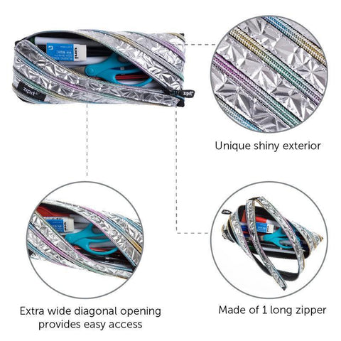 Silver Metallic Zipper Pencil Case