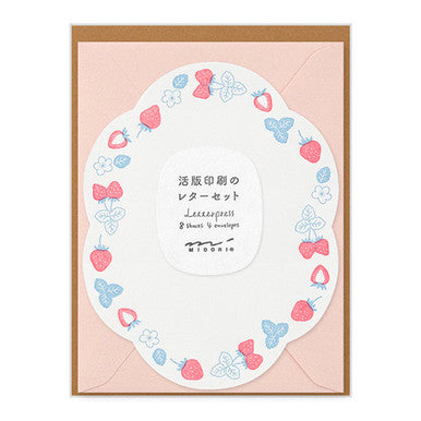 Die Cut Letterpress Stationery Set, Strawberry