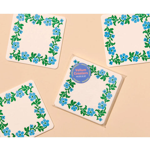 Cross Stitch Flower Coasters Set