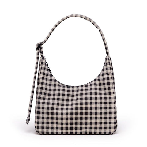 Mini Nylon Shoulder Bag, Black + White Gingham